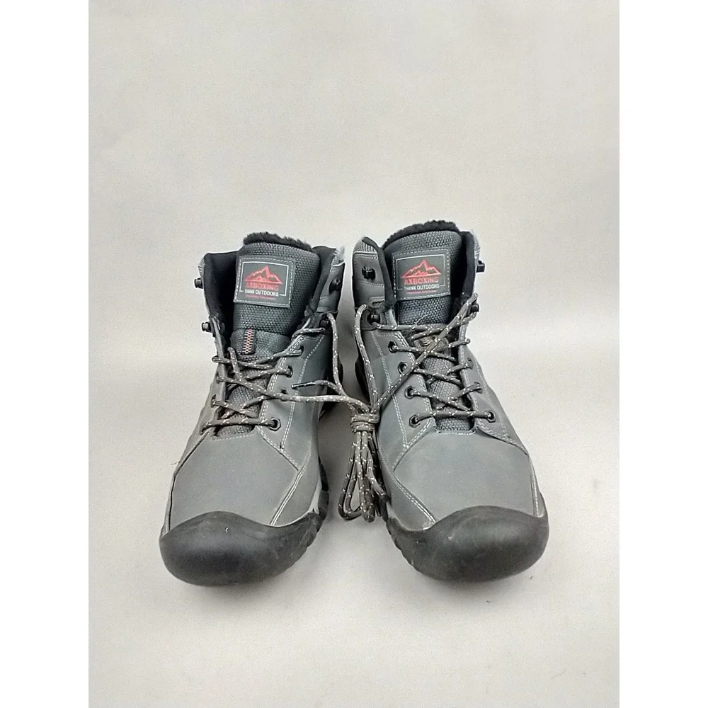 Axboxing Mens Hiking Boots‎ Grey Faux Fur Lined Winter Outdoor Shoes A1235-12 12